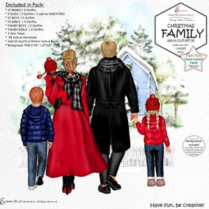 Weihnachten Familie Aquarell Portrait benutzerdefinierte Clip Art Bundle.Schnee.Landhaus,Bäume.Winter fashion.Mäntel.Pullover.Haar