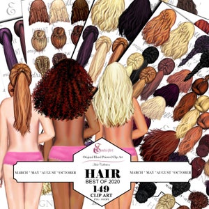 Paquete de imágenes prediseñadas para el cabello. Kit COMBO 2020: ¡149 peinados! Dibujados a mano. Originales. Todos los colores de cabello. Cabello afro incluido. Kit de imágenes prediseñadas para el cabello personalizado.