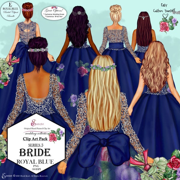Royal Blue Wedding Dress Prom Gown quinceañeras Dress Clipart Bundle.Custom Skin Hairstyles and hair accessories