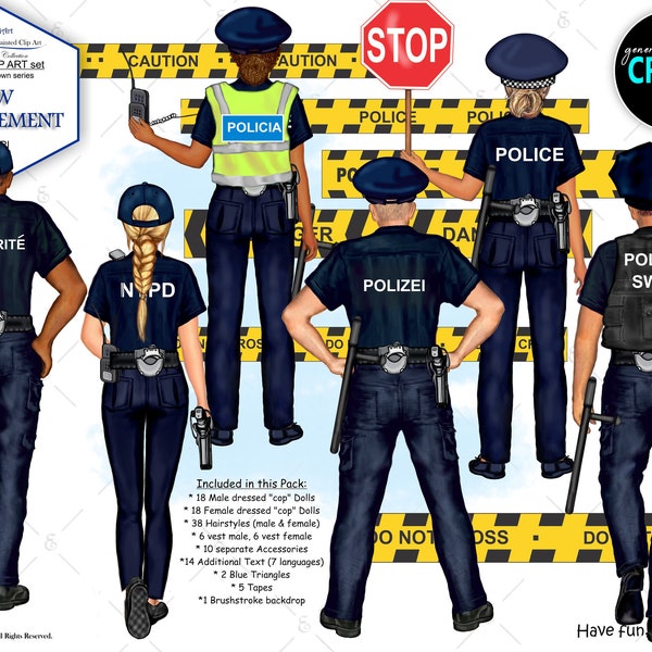 Police Officer, NYPD, Law Enforcement Custom Clipart pack. Custom Skin and Hair.7 Language options