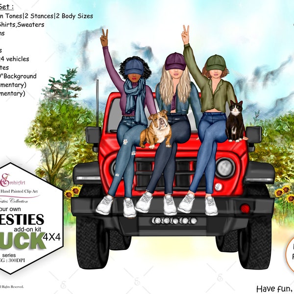 Best Friend 4X4, Truck , SUV Custom Clipart Bundle,Custom Hair,skin,truck,vehicle,4x4.denim jeans, jackets,