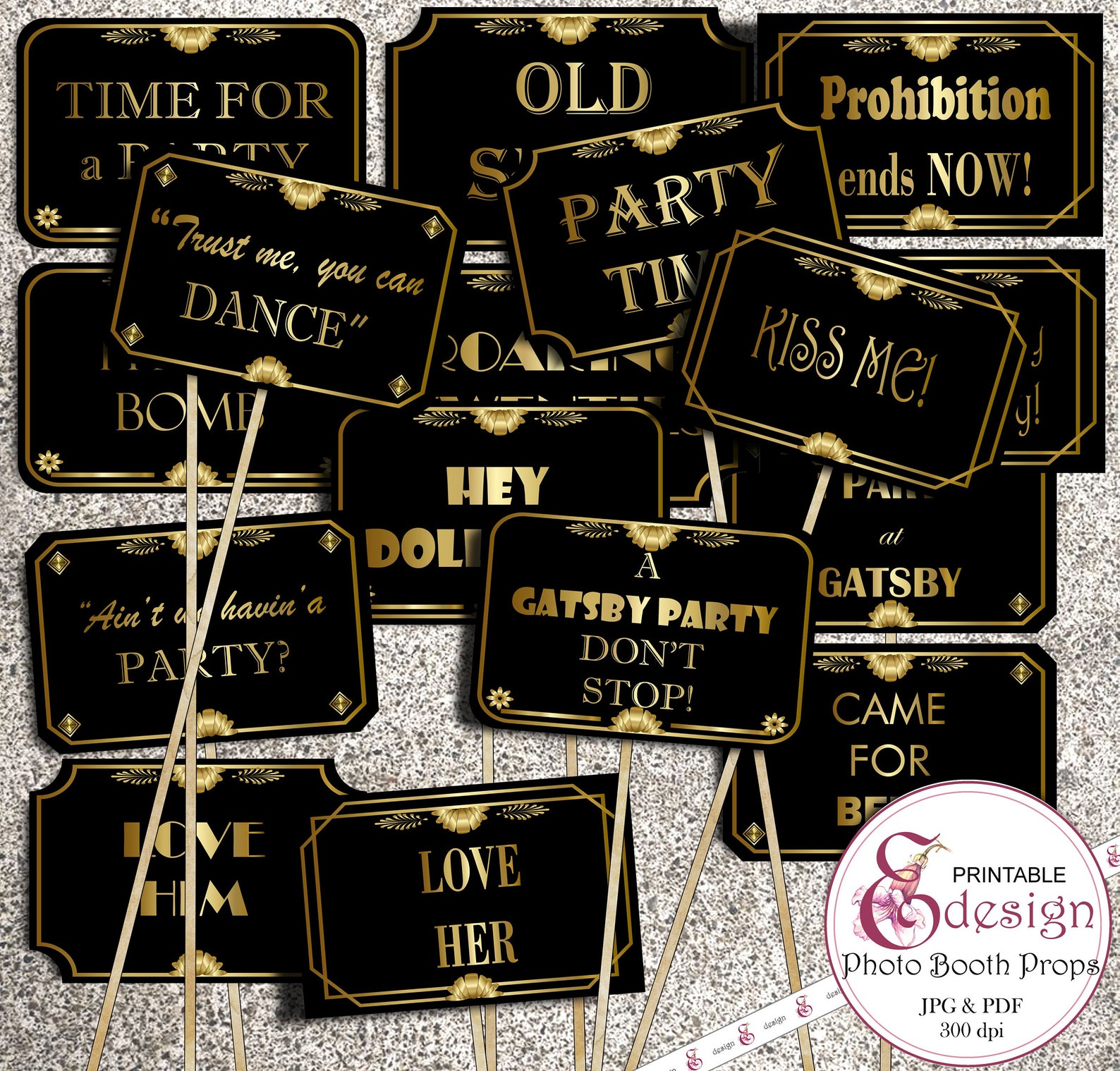 Great Gatsby Printable Photo Booth Signs and Props. Black and - Etsy
