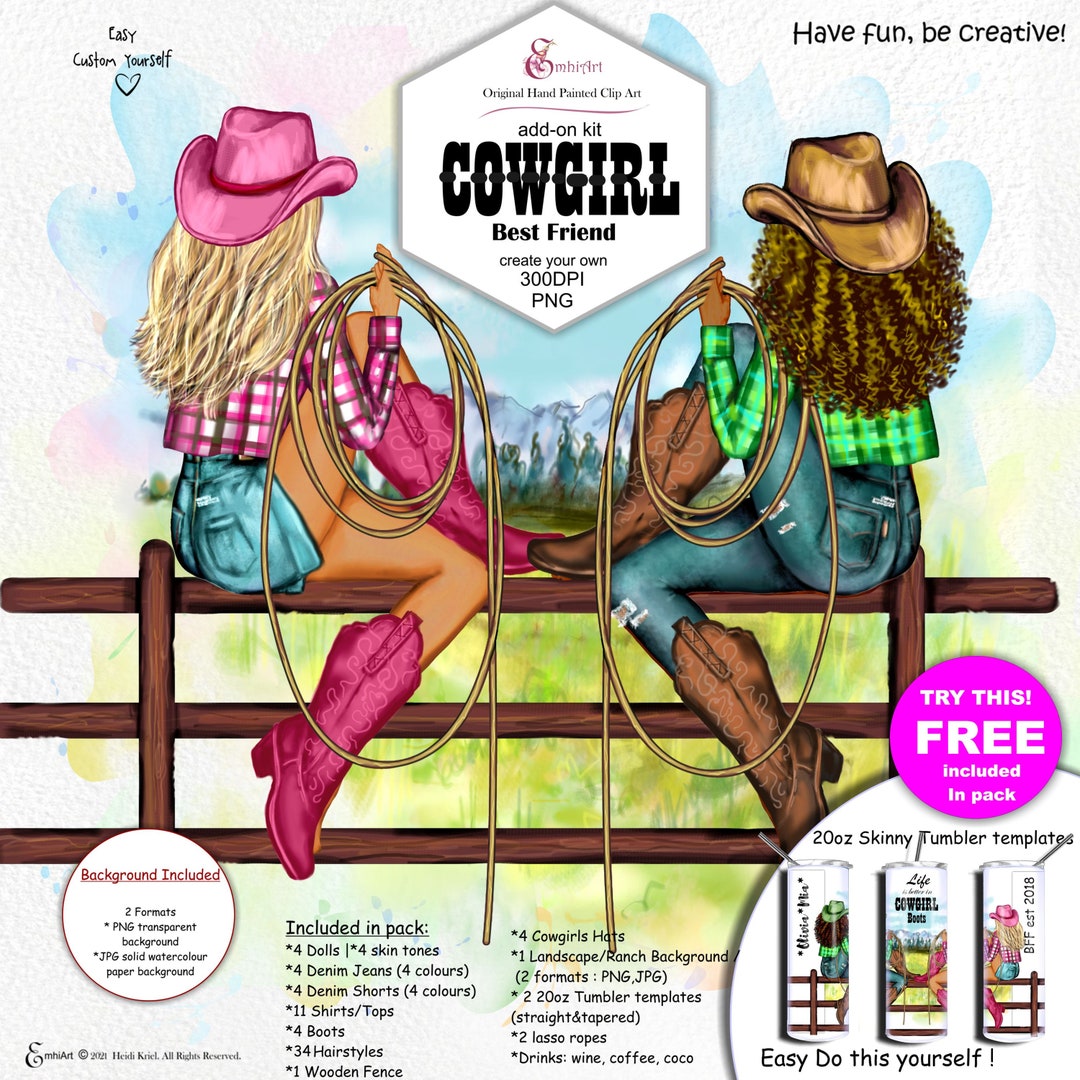 Cowgirl custom add on clip art pack hand painted elements cowboy boots