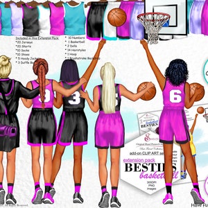 Aangepast clipartpakket basketbal beste vriend. Kledingkastuitbreiding, uniform, jerseys, shorts, schoenen, sokken, cijfers, kapsels
