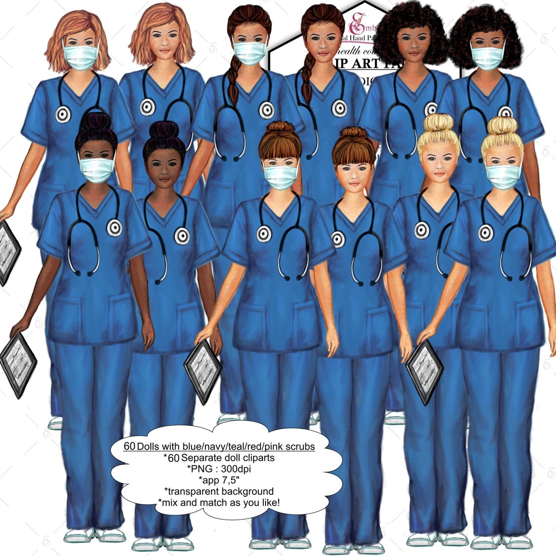 Women in Scrubs Clip Art Kit. Nurse Doctor custom Etsy