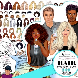 Hair custom Clipart Bundle. Extend Go Camping add-on HAIR kit. Front facing Hair.Male and Female Hair.Hand painted hair.Afro,Grey,Buzz,wavy,