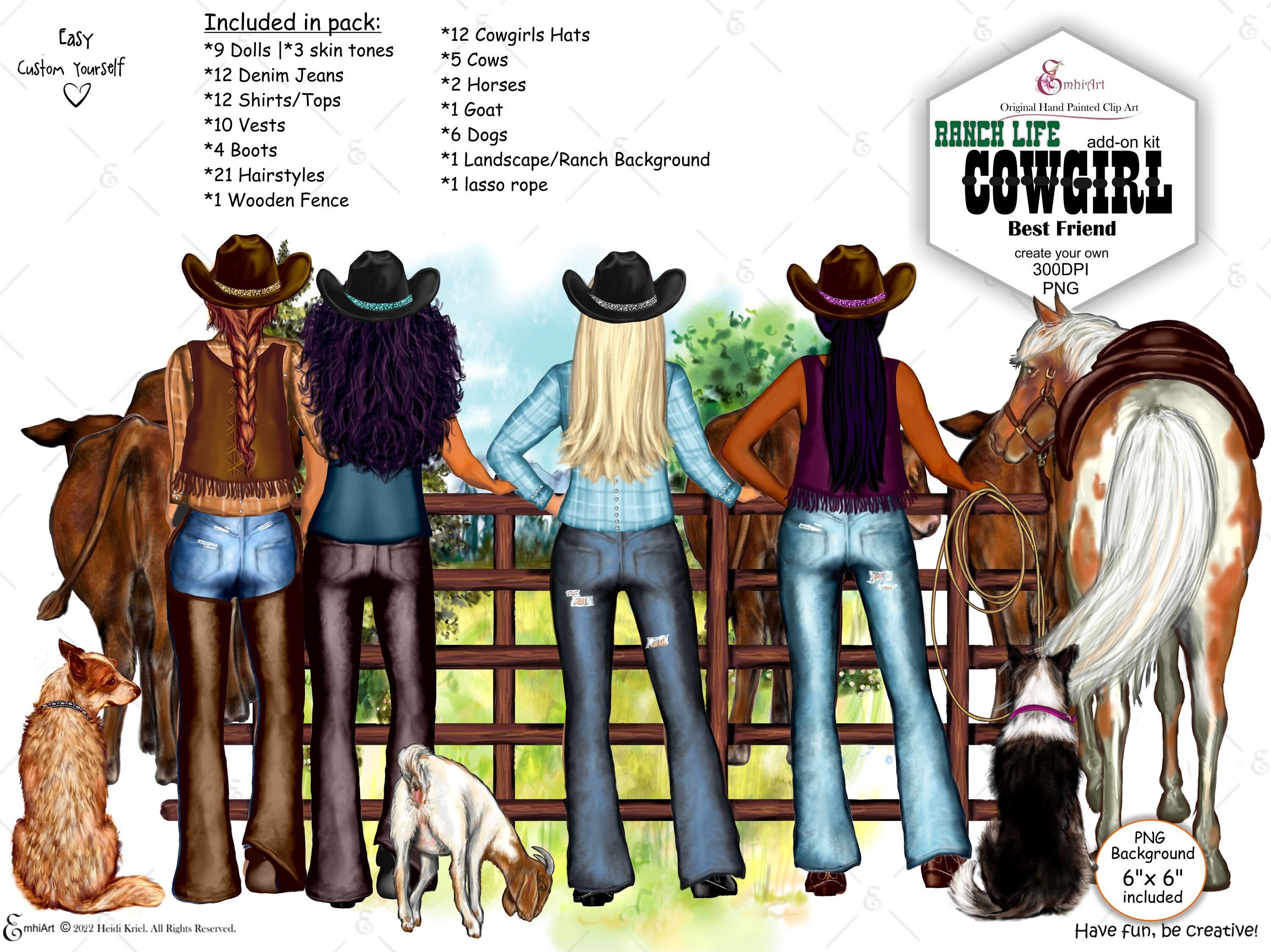 Cowgirl Ranch Life Custom Clipart Bundle,custom Hair, Skin, Denim Jeans, cowgirl Vests, Hats.cows,cattle,horse,dogs,goats Clipart - Etsy Sweden