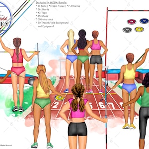 Track and Field Mega Custom Clipart-bundel.7 Athletes.Complete sportmode Wardobe.50 Hairstyles.3 Huidtinten.20 Sportaccessoires