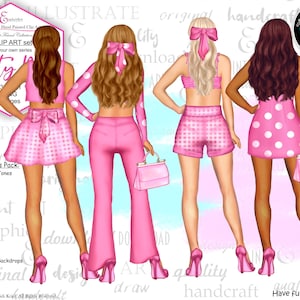Pretty in Pink Fashion Girl Melhor Amiga Pacote de Clipart Personalizado. Pele Personalizada Cabelo e Moda Rosa