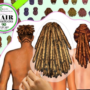 Pacote de Cliparts Personalizados de Penteados Dreadlocks. Lindos penteados dread. Cabelos Locks. Masculino e Feminino, Penteados Naturais Unissex. Clipart de Camadas.