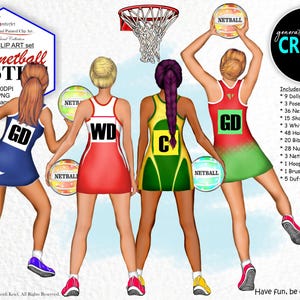 Netball Sport Bester Freund kundenspezifisches Clipart-Set #2. Eigenes Kleid, Haut und Haar.3 *neue* Posen!