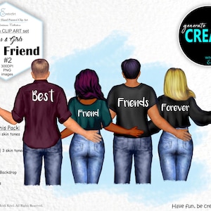 Paquete de imágenes prediseñadas personalizadas de mejores amigos para chicos y chicas. Imágenes prediseñadas de pareja. Piel y cabello personalizados. Imágenes prediseñadas de mejores amigos, mejores amigas y mejores amigas.