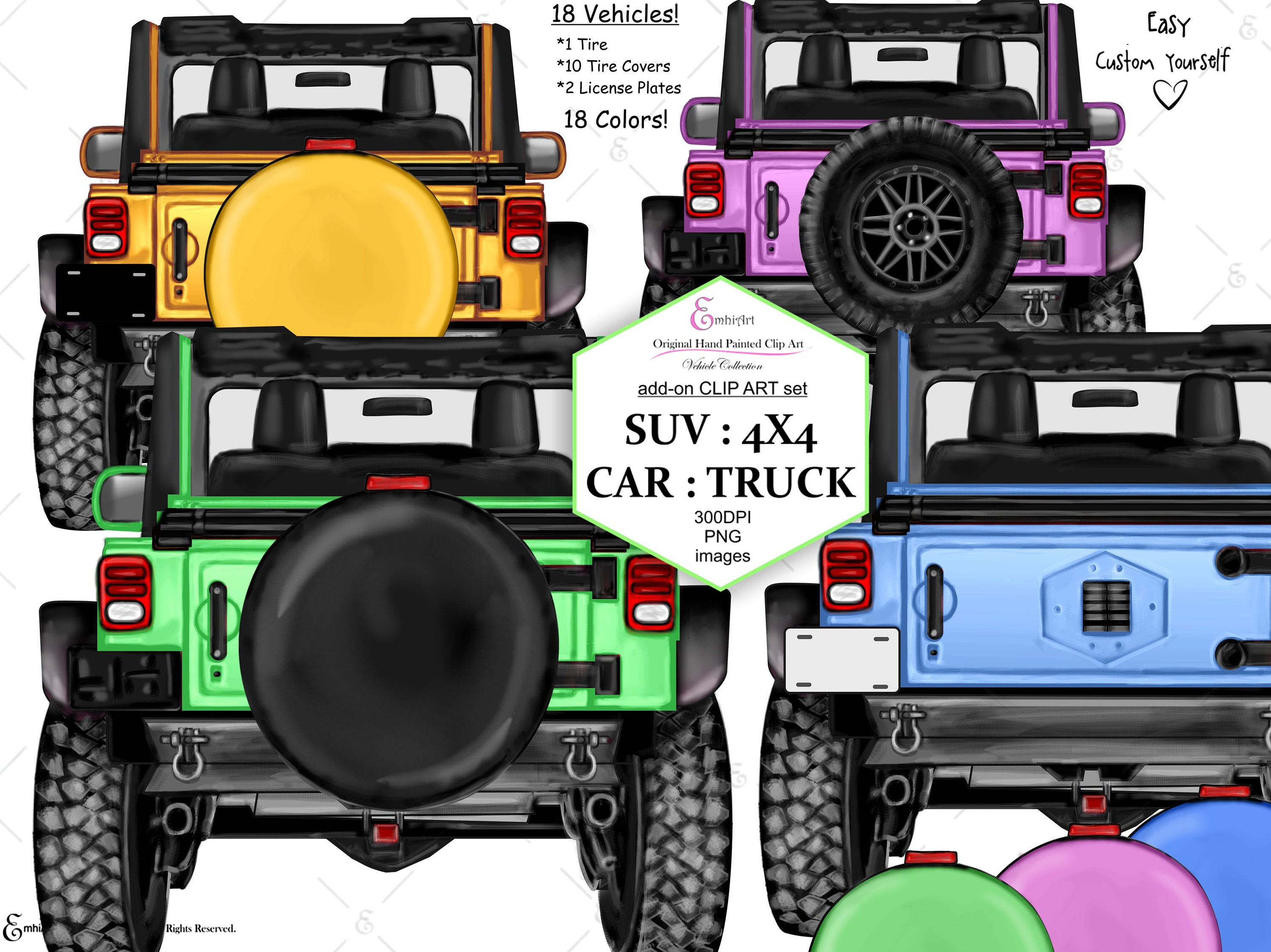 SUV Truck Clipart Bundle: 4x4 Vehicle Graphics (Digital Download)