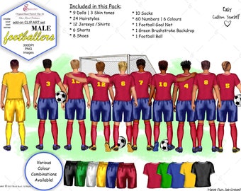 Male Footballer Clipart Bundle: Mix & Match PNG Graphics (Digital Download)