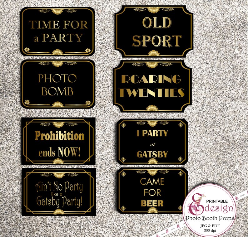 Great Gatsby Printable Photo Booth Signs and Props. Black and - Etsy