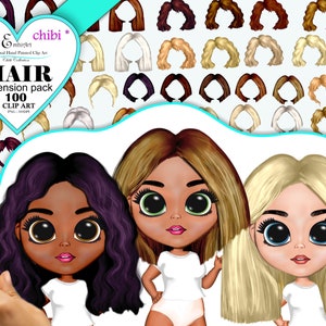 Chibi Hairstyles Clipart Bundle: 100 Hair Extensions (PNG)