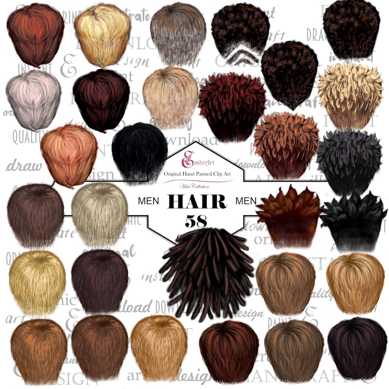 Men Hairstyles Clip Art Kit. Custom Hair. Fashion Clipart. Etsy