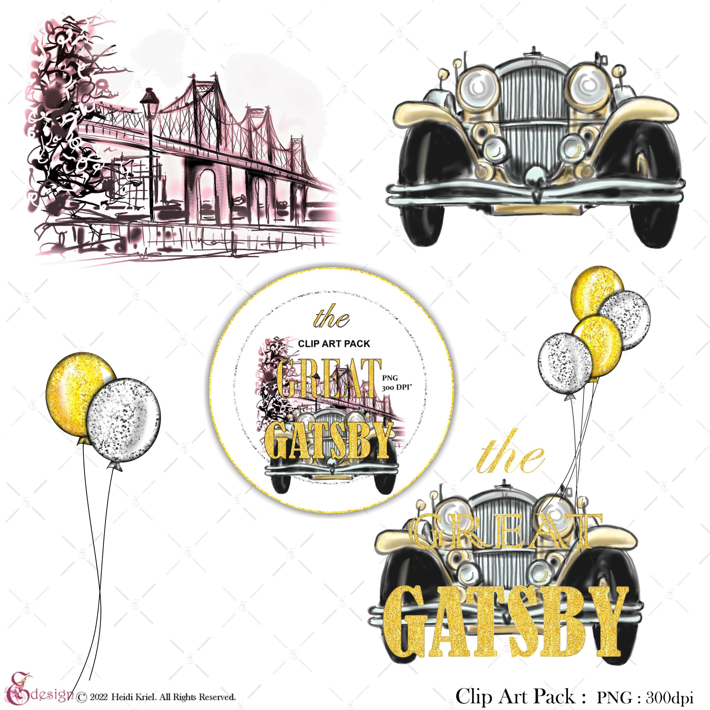 The Great Gatsby Clipart Pack : Instant Download.png.scrapbooking.fashion  Girl. Gold,silver and Glitter,vintage Car. Queensborough Bridge. - Etsy  Denmark