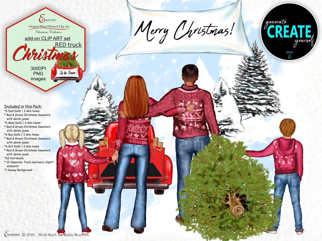 Family Christmas Portrait Custom Clipart Bundle. Winter, Snow