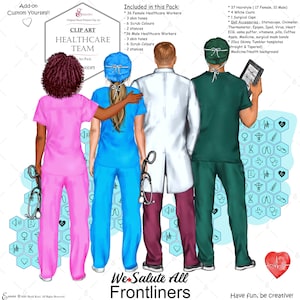 Pflege Team Frontliner Add-on Clip Art Pack.Ärzte, Krankenschwester in Scrubs.Alle Farben!Hand bemalt