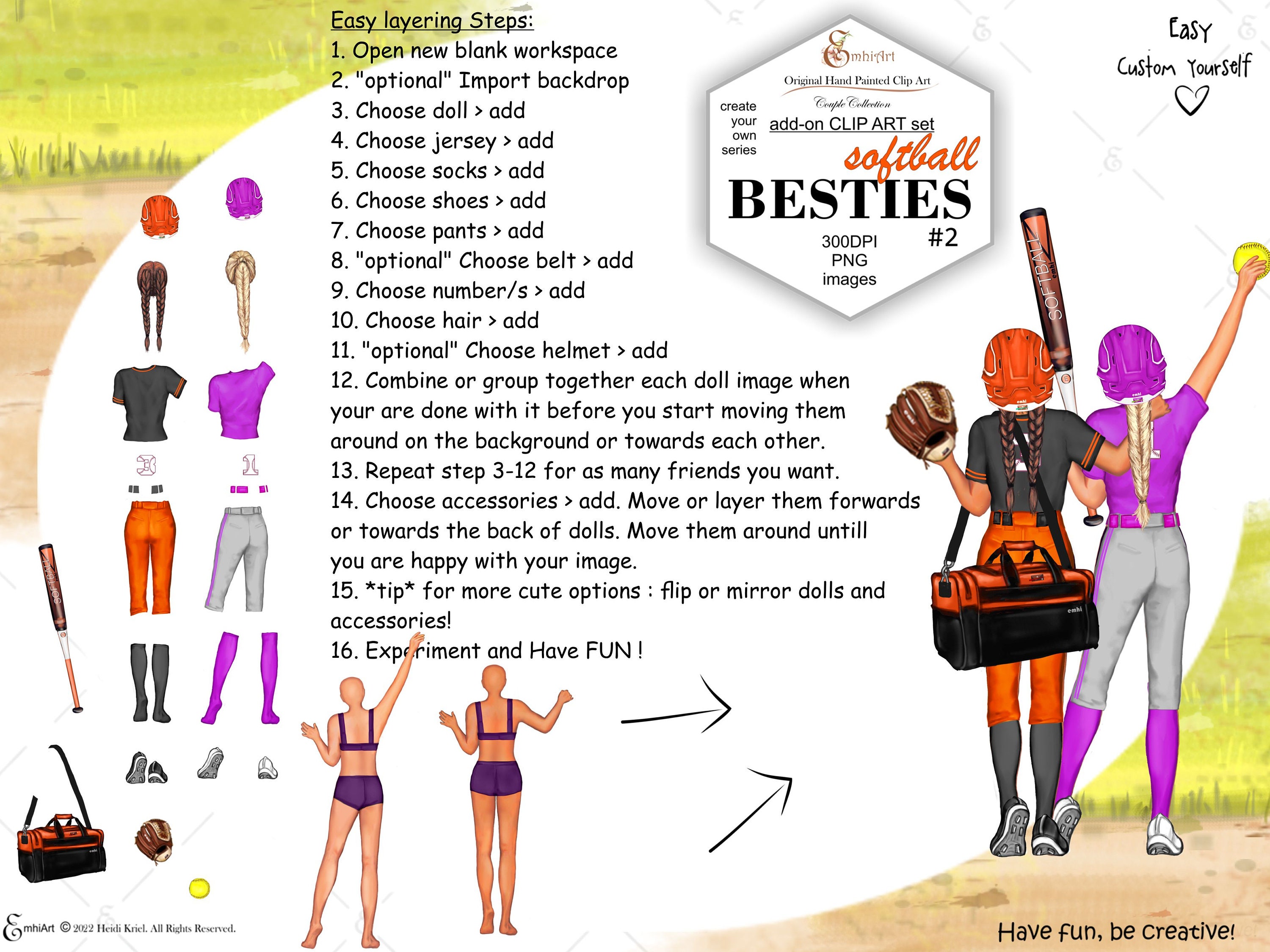 Best Friend Softball Custom Clipart Bundlecustom Skin and - Etsy