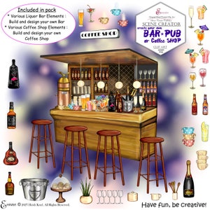Pub Bar Coffee Shop Clip Art: Scene Creator Bundle (PNG)