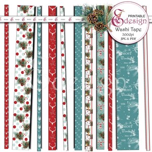 KERST INSTANT download afdrukbare washitape. Sneeuw. Reideer Holiday Life planner stickervel afplaktape. Washi-strepen. Erin Condren.