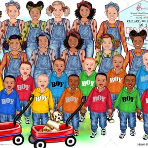 Happy KIDDIES familie clipartsets. Aangepaste add-on clipartkit. Schattige kleine jongens- en meisjesserie. Handgeschilderd. png-bestand. Wagen.Hond.Kat.