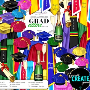 Abitur 2025 Clipart Bundle. Grad Stolen,Mützen,Mützen,Sekt,Flöte,Ttopfmützen,Kulissen