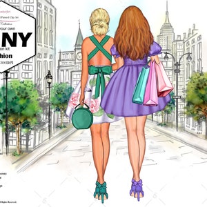 Beste vriend-clipart|New York Street Fashion Style|Aangepaste clipart|Besties|Kapsels|Jurken|Rokken|Tops|3 huidtinten|Vrijgezellin|Handgetekende