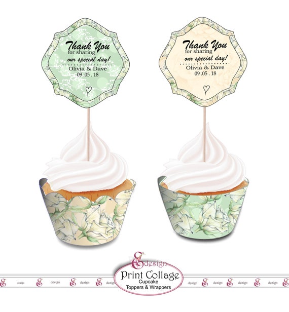 Items similar to Printable Wedding Cupcake Toppers and Wrappers. Custom