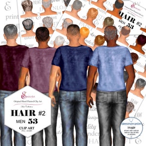 Süße männliche Clip Art Pack. Buzz Cuts, kurzes Haar, graues Haar, (fast) kahle Haare, ausgedünntes Haar. Handgemalter Junge, Mann, männliches Haar
