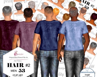 Pack de clip art personnalisé pour homme. Coupes tendance, cheveux courts, cheveux gris, (presque) cheveux chauves, cheveux clairsemés. Garçon, homme, cheveux masculins peints à la main