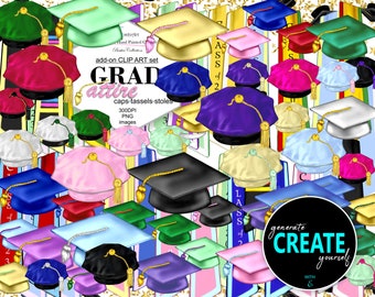 Graudation Caps, Tassels, Stoles Custom Clipart Bundle. Custom tassel stole and caps colors.Best Friend,BFF,Besties Pack