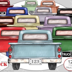 Truck Pick-up Lizenz benutzerdefiniertes Clipart-Bundle. 12 LKW, 17 Nummernschilder