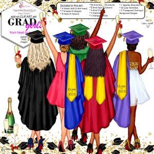 Benutzerdefinierte Clip Art Pack. Grad Abendkleider, Mützen, Stolen, Diplome, Sekt, Flöte, Frisuren, Grad Mode Outfits, Absätze