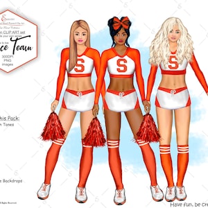 Tanz-Team | Orange |Cheerleader Bow to Toe benutzerdefinierte Clipart Bundle.2 Hauttöne