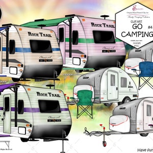 Camper Anhänger Go Camping benutzerdefinierte Clipart Bundle.