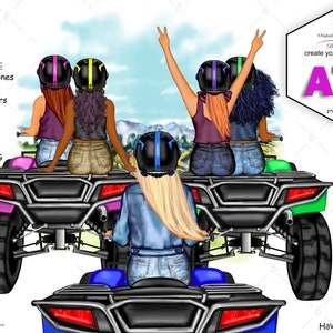 BFF ATV 4 Wheelers Quad Bikes Adventure Clipart personalizzate. Clipart migliori amici. Clipart a strati. Giacche di jeans denim. Skin personalizzate, capelli. Besties
