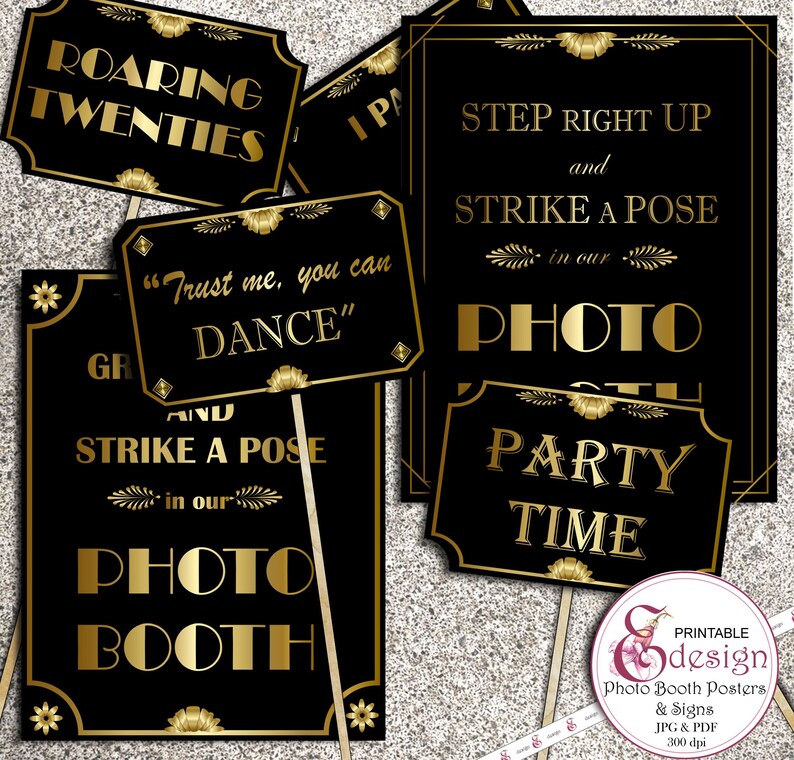 Great Gatsby Printable Photo Booth Signs and Props. Black and - Etsy