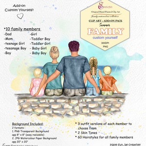 Familien Porträt, sitzende Familie Custom Yourself Add-on Clip Art Pack.Erstellen Sie Ihr eigenes Familien Porträt! Kundenspezifische Aquarell Illustration,