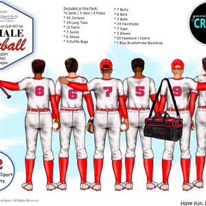 Baseball männlich, Junge Uniform, Jersey Mode Outfits Benutzerdefinierte Team Portrait Clipart Bundle. Individuelles Garderoben-Outfit, Haut & Haare