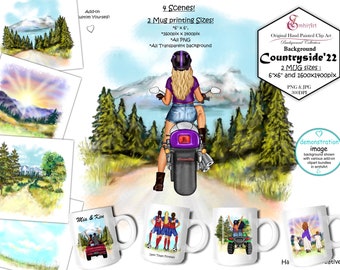 Background Clipart Bundle. Tranquil Hand-Painted Countryside Landscapes for Mugs - Variety Pack