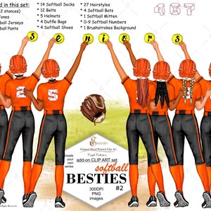 Bester Freund Softball Benutzerdefinierte Clipart Bundle, benutzerdefinierte Haut und Haare, softball fashion