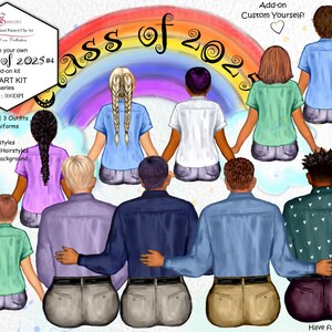 Klasse von 2025 Schulkinder Männlich Lehrer Benutzerdefinierte Portrait.Mittelschule.Zusatzhaare.4 Uniformen outfits.Benutzerdefinierte Haut.Mix.Handgemalt