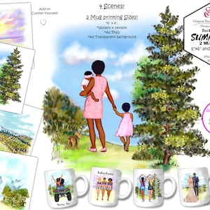 Background Landscape Seascape Watercolor Clipart Pack for MUGS. 4 Scenes.Hand  Painted .Transparent background. Summer Countryside Scenes
