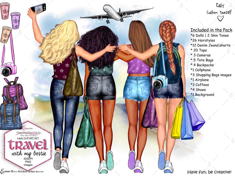 travel-with-best-friends-custom-clipart-bundle-cute-hair-and-etsy