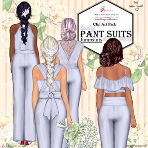 Best Friend DOVE GREY Lady Pant Suits,Jumpsuits,Bride, Bridesmaid,Mother of Bride Layer Clipart Pack.Custom Hair and  Skin,Hand Painted.