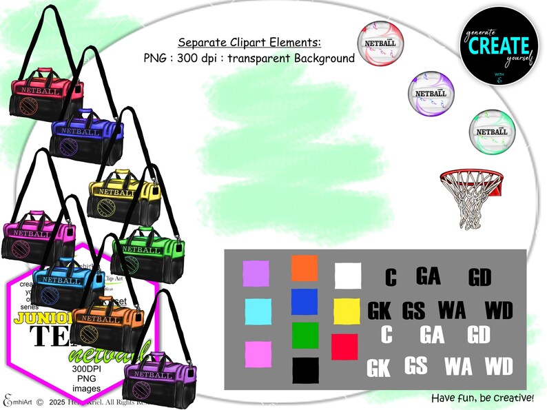 Netball Creative Netball Team Portrait Clipart Bundle: Customizable Kids, Dresses ...