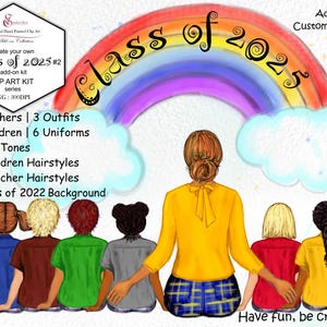 Class of 2025 ADD-ON clipart Pack.School Teacher and Children Clipart.Custom Hairstyles.Teacher outfits, school uniform.Hand painted.Mix
